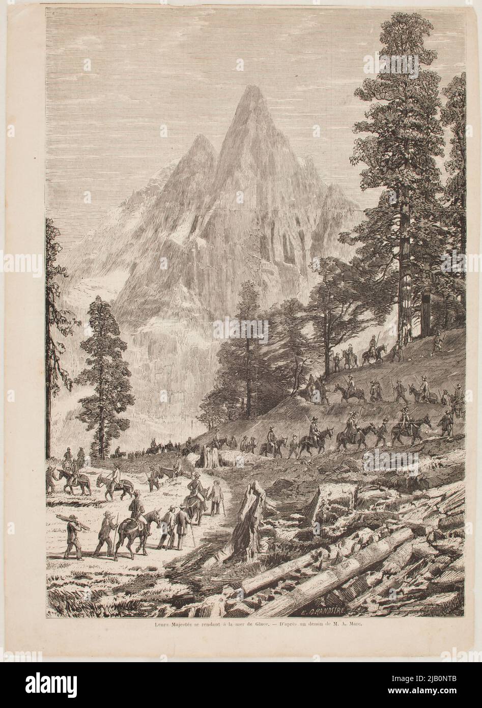 Il viaggio dell'imperatore Napoleone III e dell'imperatrice Eugenia sul ghiacciaio nel settembre 1860 secondo Pierr E. Grandsire fu disegnato da A. Marc. Shameline probabilmente da l'imlustration, Journal Universel dal 1860 Linton, Henry Duff (1815 1899), Grandsire, Pierre Eugène (1825 1905), Marc, A. Foto Stock