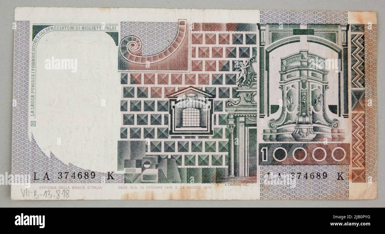 Banconota da 10.000 lire; Italia, 30.10.1976 laboratorio della Banca, Roma Foto Stock