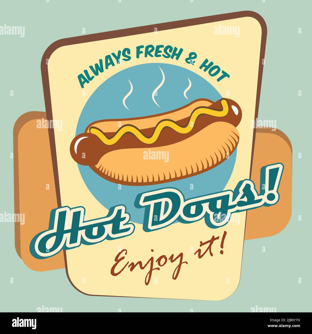 Disegno di hot dog fresco cibo veloce godere modello poster illustrazione vettoriale Illustrazione Vettoriale