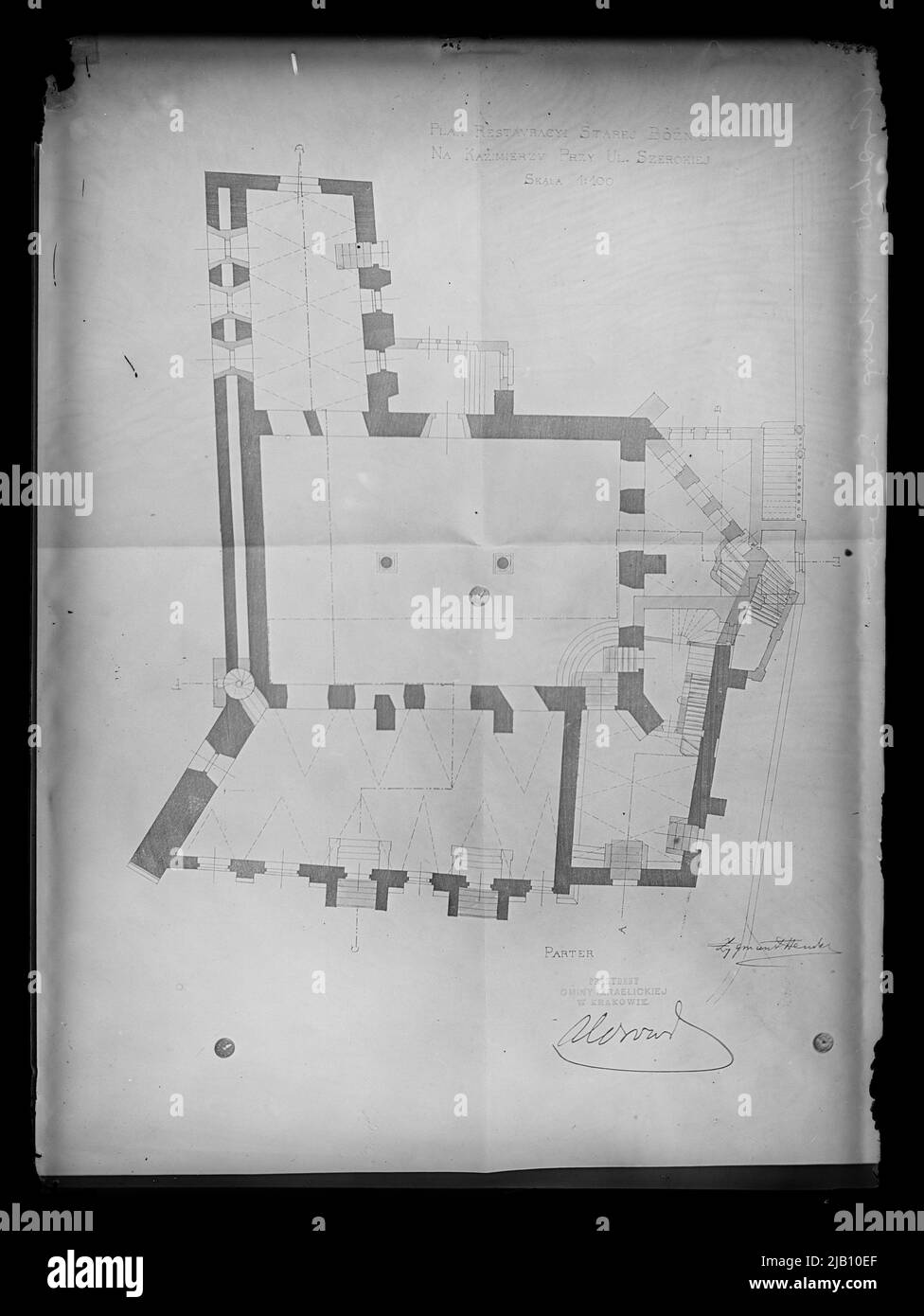 Kraków, Kazimierz, Stara Wyżnica a ul. Disegno ampio e architettonico (lancio al piano terra) sconosciuto Foto Stock