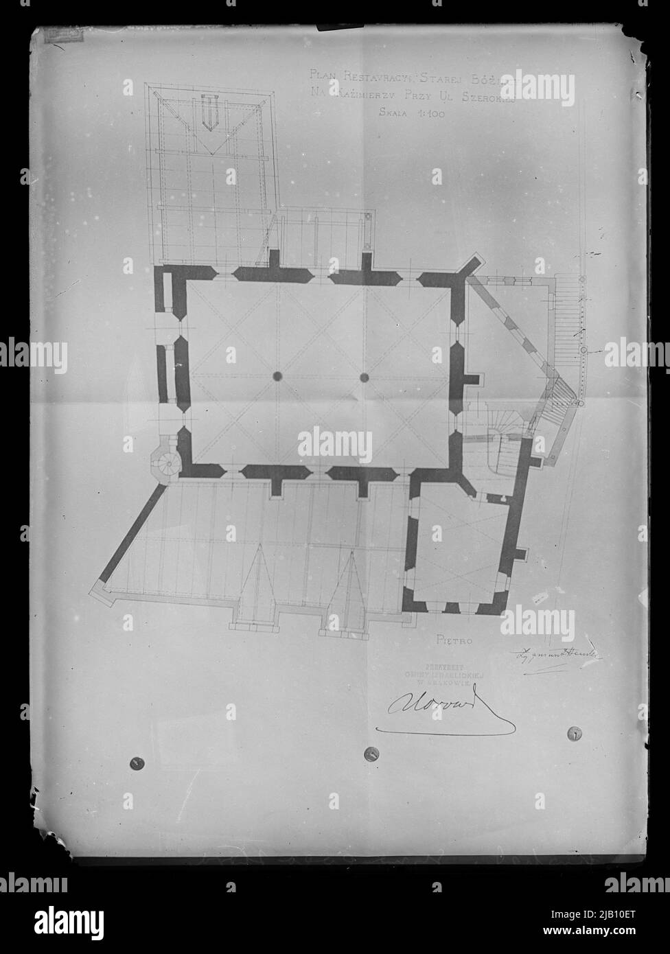 Kraków, Kazimierz, Old Potnica a ul. Ampio disegno architettonico (Floor Throw) sconosciuto Foto Stock