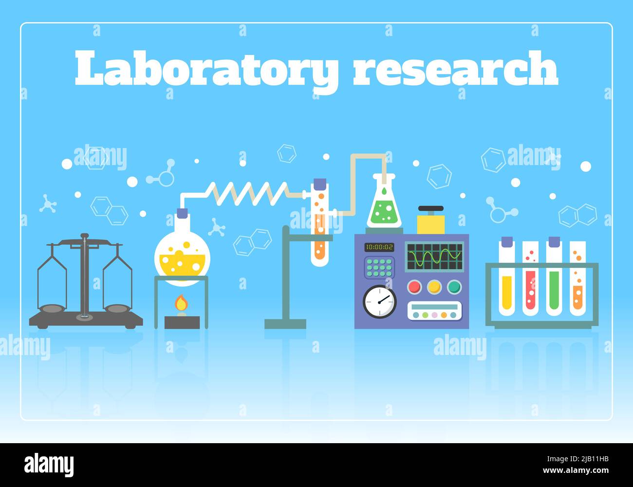 La scienza chimica laboratorio farmacia Medici concetto di ricerca con palloni e formule illustrazione vettoriale Illustrazione Vettoriale