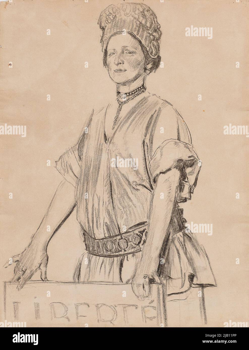 Liberté, personificazione della libertà; studio della forma di libertà al vetro colorato Beato Mikołaj di Flüe nella cattedrale di San Nicola a Friborg Mehoffer, Józef (1869 1946) Foto Stock