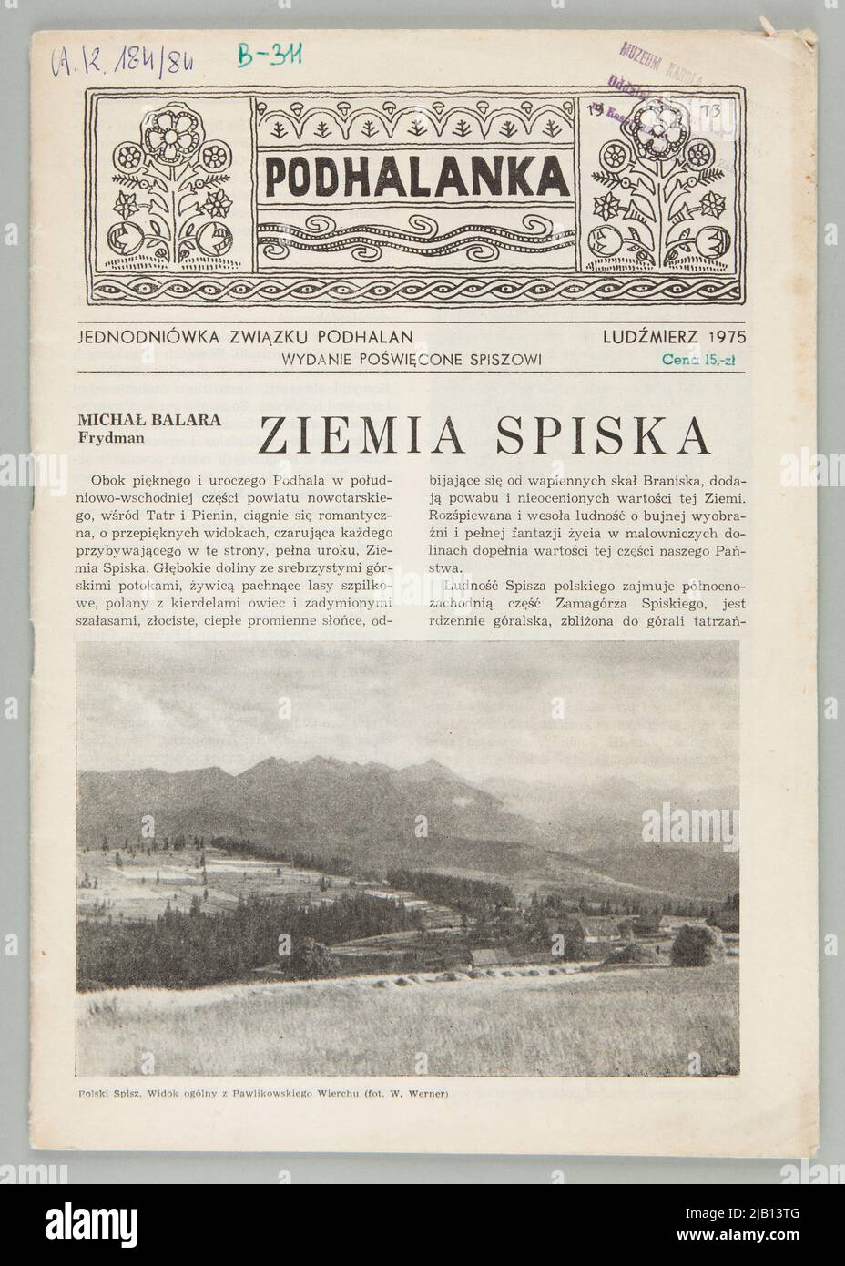 Rivista Podhalanka (un giorno dell'Associazione Podhalan Ludźmierz 1975) con l'articolo di Wincenty Galica Atma preso e che cosa segue Foto Stock