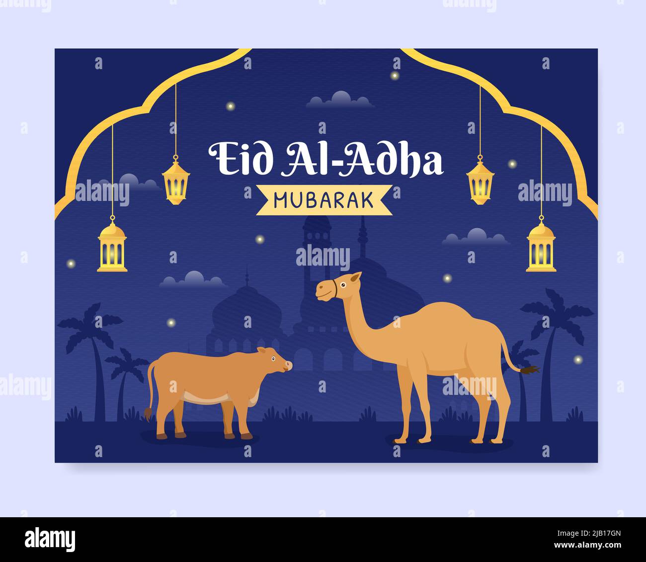 EID al Adha Photocall Template Flat Design Illustrazione Editabile di sfondo quadrato adatto per Social Media o biglietto d'auguri Illustrazione Vettoriale