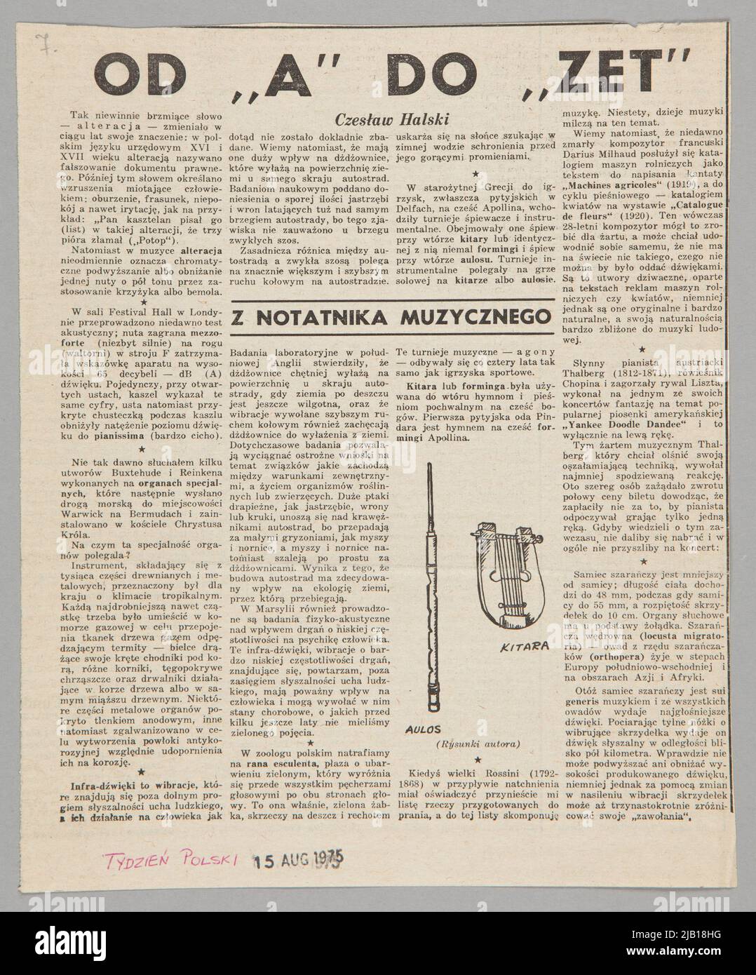 Ritagli della stampa polacca in Inghilterra articolo della settimana polacca da A a Zet 14.08.1975 Halski, Czesław Foto Stock