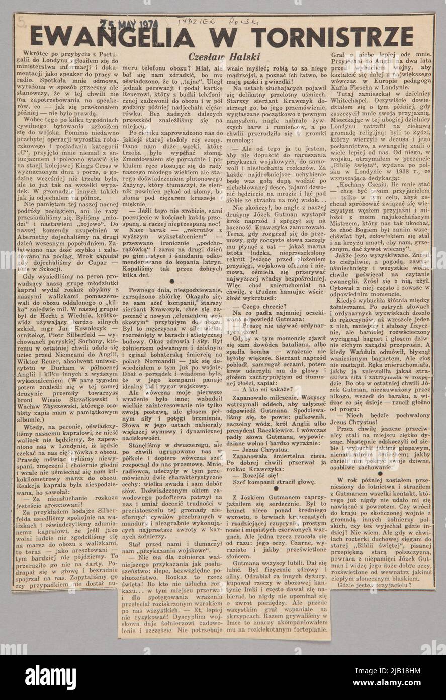Ritagli della stampa polacca in Inghilterra articolo della settimana polacca Gospel in the School bag 25.05.1974 Halski, Czesław Foto Stock