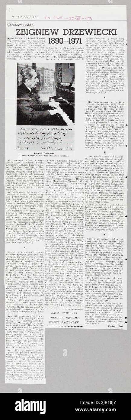 Appunti della stampa polacca in Inghilterra Wiadomości articolo Zbigniew Drzewiecki 1890 1971 22.08.1971 Halski, Czesław Foto Stock