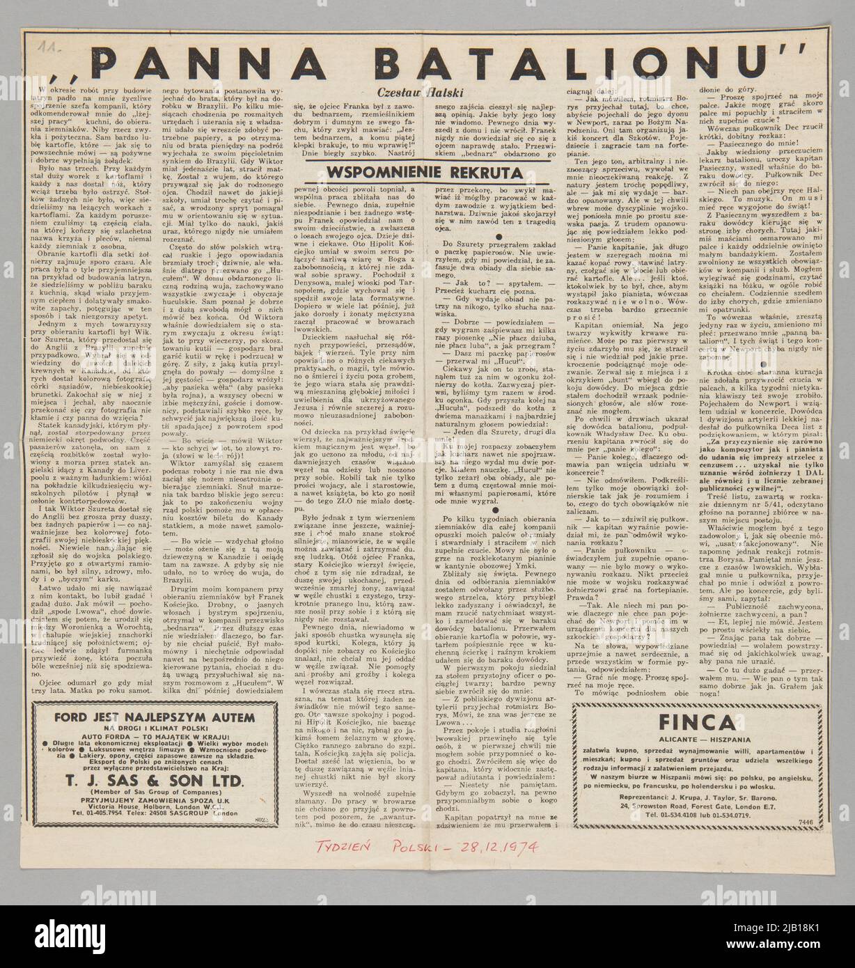 Ritagli della stampa polacca in Inghilterra articolo della settimana polacca Miss Battaglione 28.12.1974 Halski, Czesław Foto Stock
