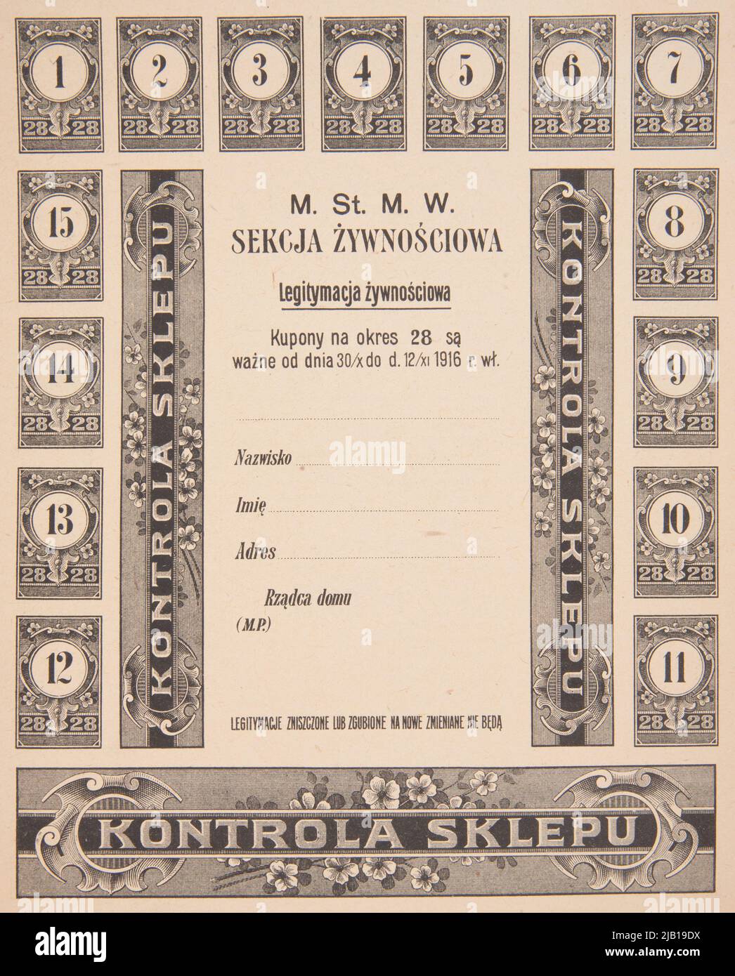 Conservare la stampa nera della scheda di controllo su carta color avorio (15 stampe con un numero). Foto Stock