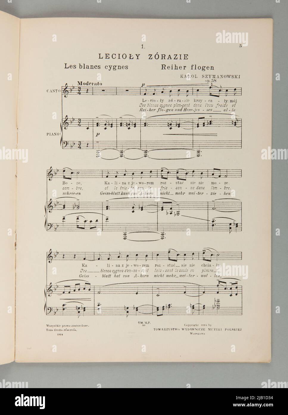 Note canzoni Kurpie op. 58 12 canzoni per voce solista con un pianoforte notebook i Szymanowski, Karol (1882 1937) Foto Stock