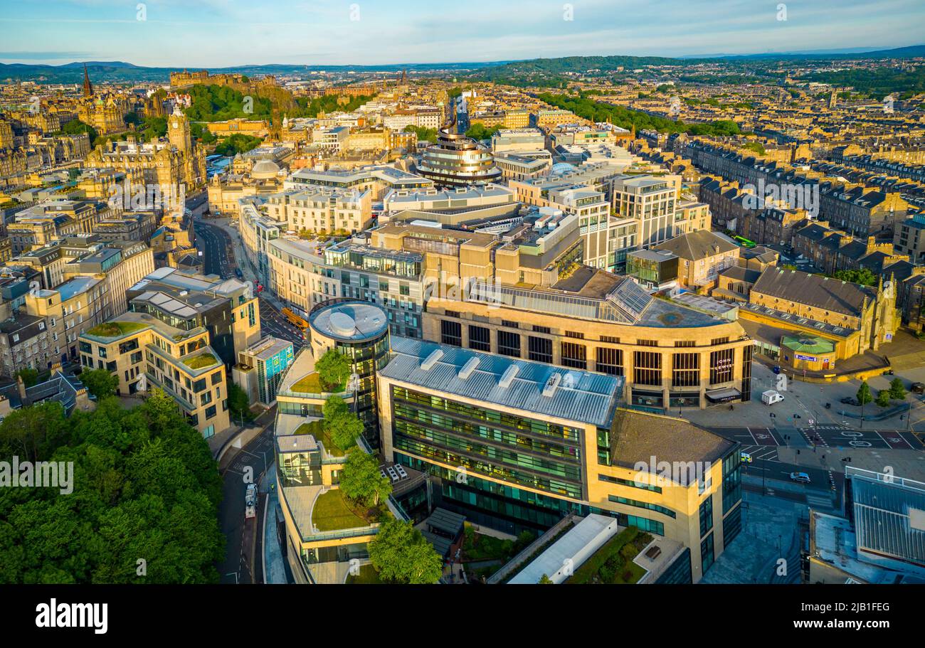 Vista aerea del St James Quarter nel centro di Edimburgo, Scozia, Regno Unito Foto Stock