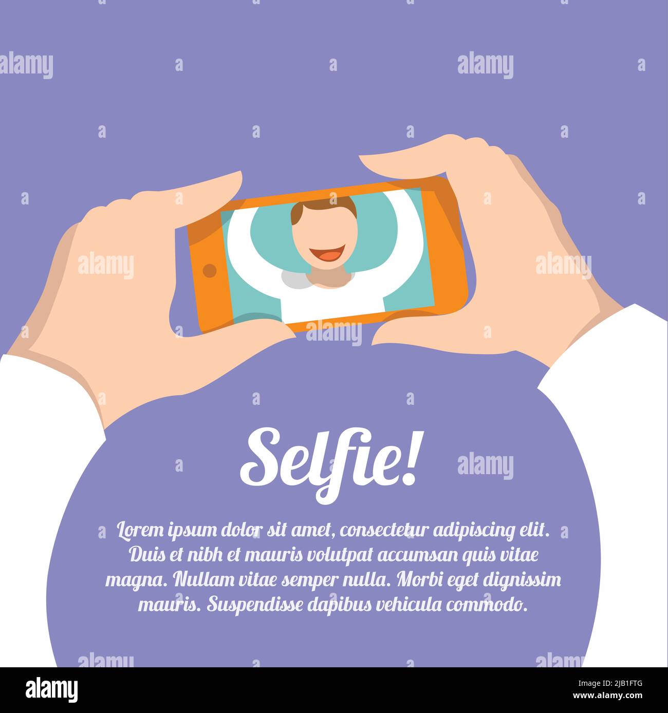 Poster selfie con l'uomo che fa l'immagine dell'autoritratto con l'illustrazione vettoriale della fotocamera dello smartphone Illustrazione Vettoriale