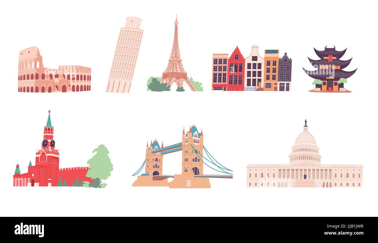 Monumenti architettonici famose attrazioni turistiche e luoghi popolari Illustrazione Vettoriale