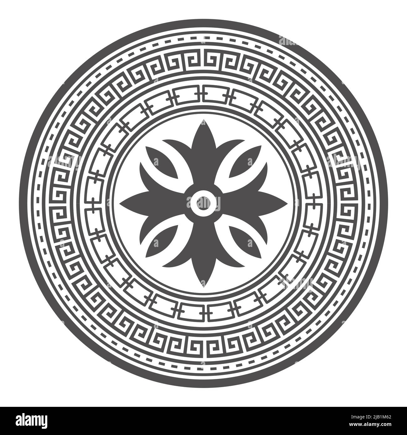 Bordi rotondi del meandro. Design a forma di mandala circolare greca. Motivi degli elementi di decorazione. Illustrazione vettoriale isolata su sfondo bianco Illustrazione Vettoriale