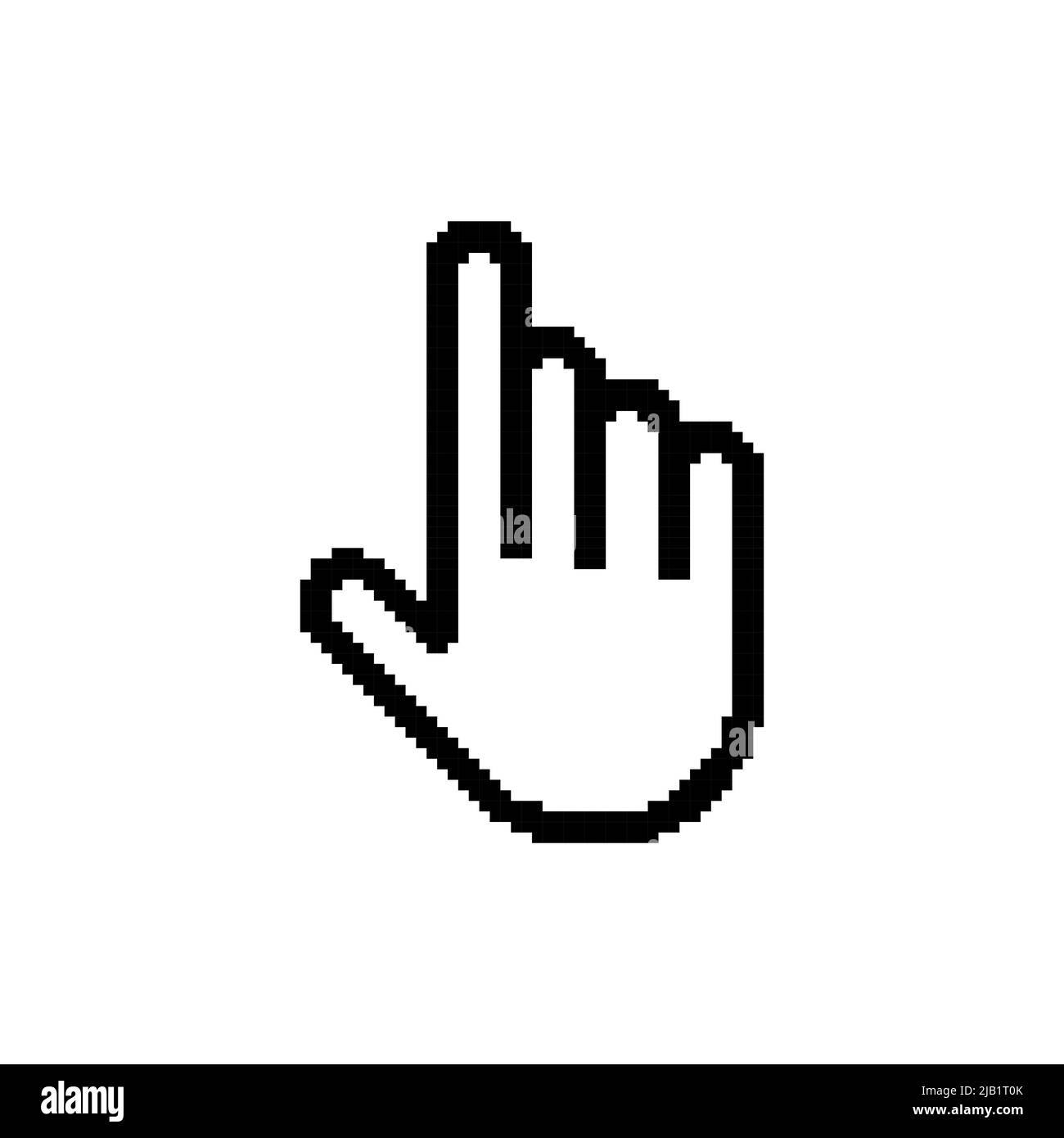 Simbolo dell'icona a forma di mano del cursore pixel Illustrazione Vettoriale