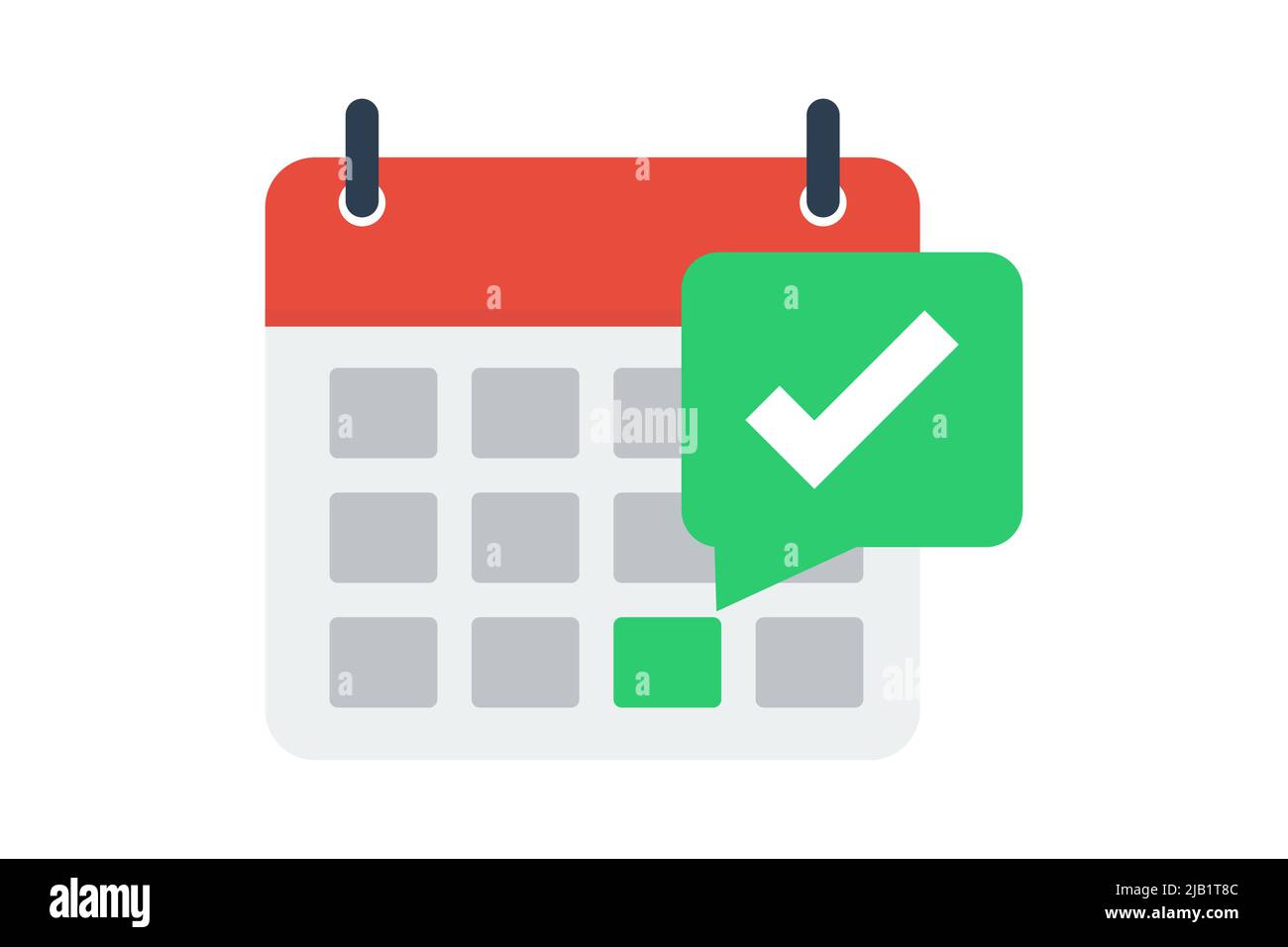 Icona del calendario con segno di spunta. Successo, approvazione, completamento, concetto di obiettivo. Illustrazione Vettoriale