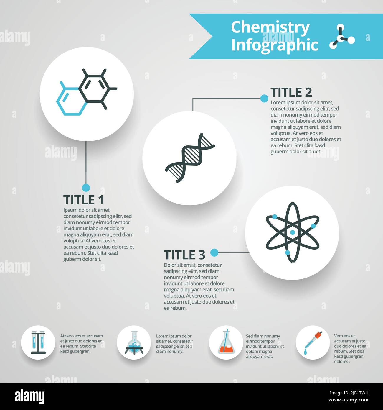Infografiche chimiche impostate con simboli di carta scientifica e di ricerca illustrazione vettoriale Illustrazione Vettoriale
