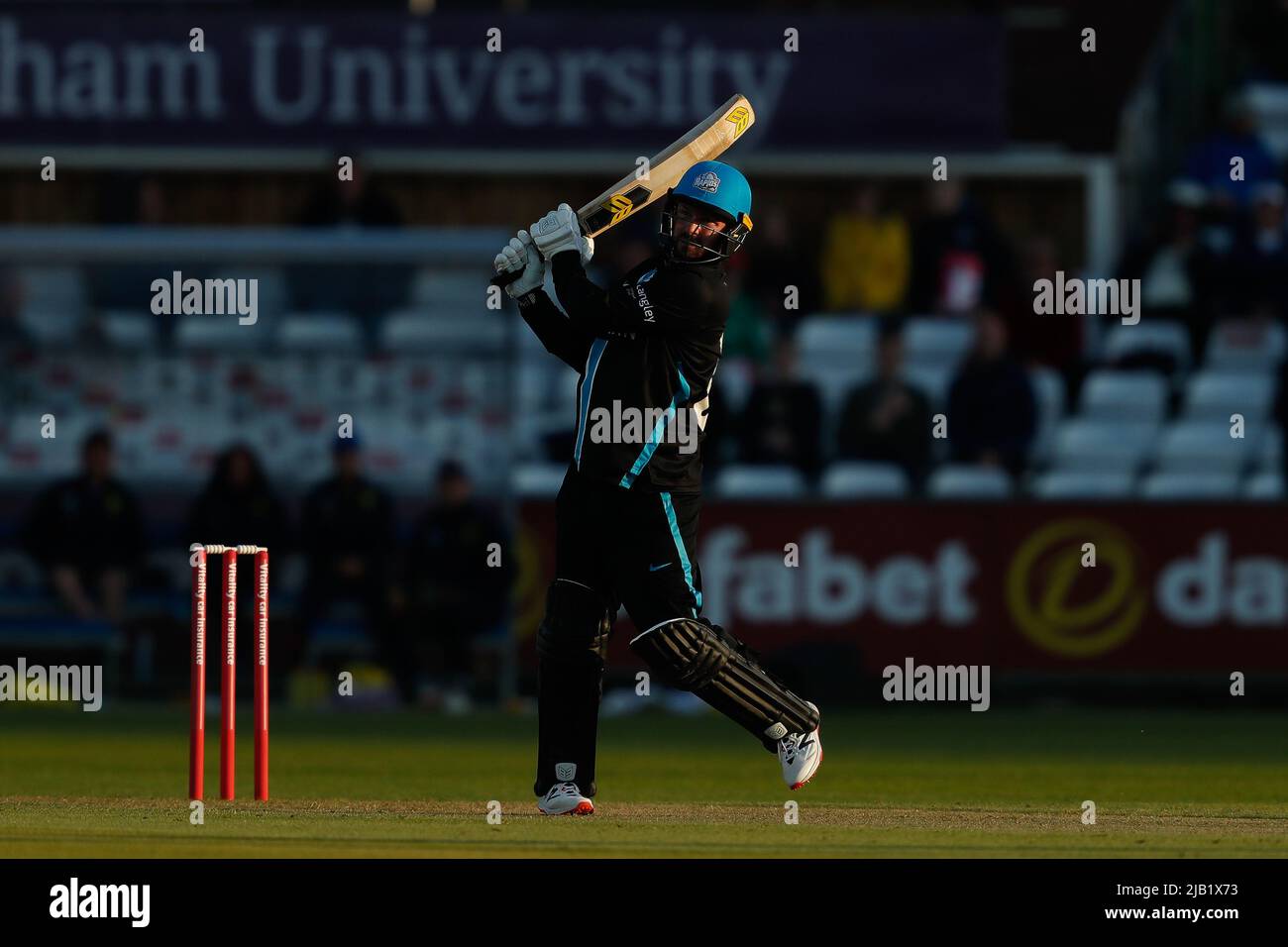 CHESTER LE STREET, REGNO UNITO. GIUGNO 1st Colin Munro di Worcestershire Rapids pipistrelli durante la partita Charlotte Edwards Cup tra i Northern Diamonds e Loughborough Lightning al Seat Unique Riverside, Chester le Street mercoledì 1st giugno 2022. (Credit: Will Matthews | MI News) Credit: MI News & Sport /Alamy Live News Foto Stock