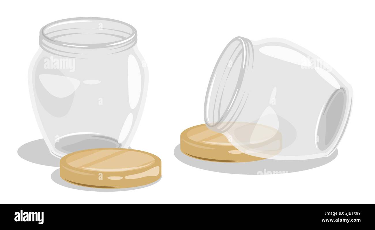 Vasetto di vetro vuoto per inscatolamento e conservazione degli alimenti. Raccolta estiva e preparazione di scorte alimentari per l'inverno. Vettore cartoon isolato su sfondo bianco Illustrazione Vettoriale