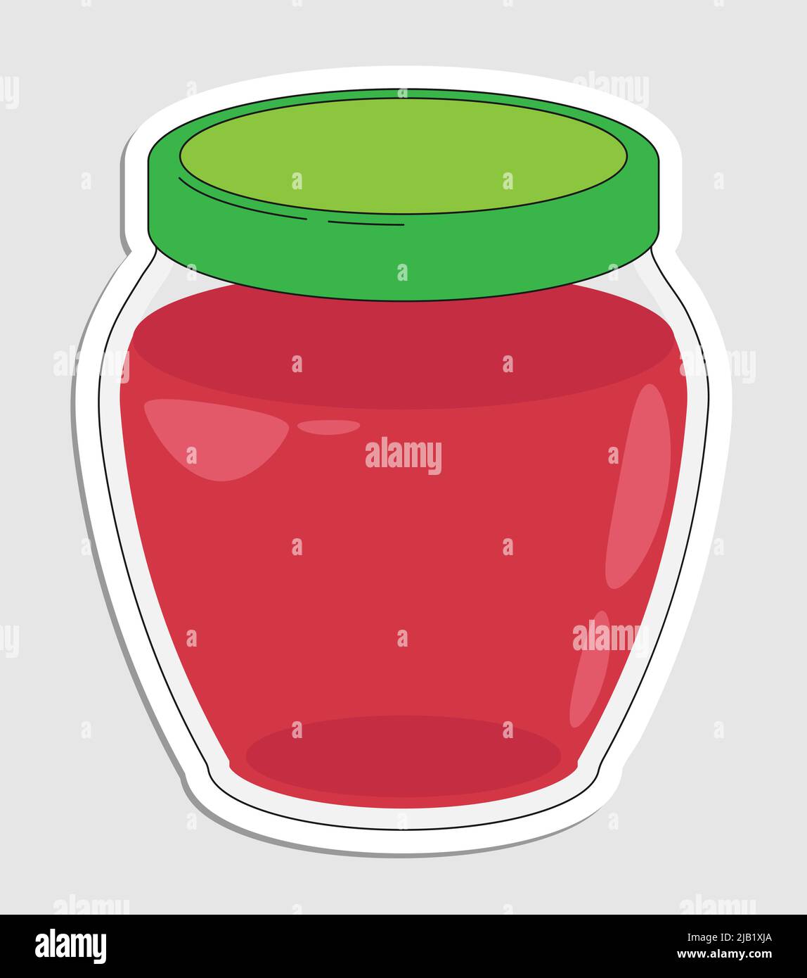 Vasetto confezionato di marmellata o composta in stile doodle. Icona cartoon disegnata a mano con tratto. Adesivo vettoriale cartoon isolato su sfondo bianco Illustrazione Vettoriale