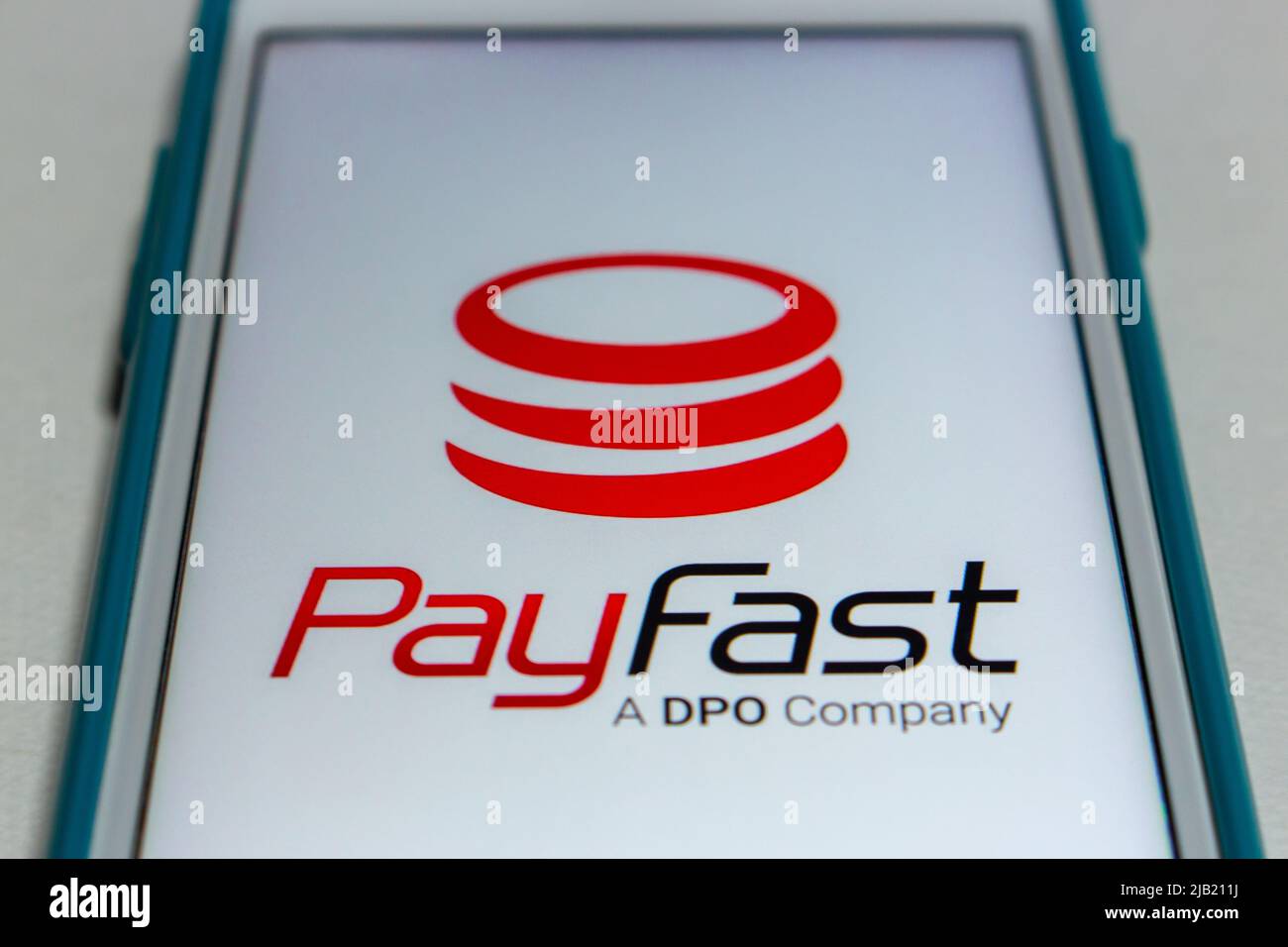 Logo PayFast, un servizio di pagamento online per i commercianti sudafricani, su iPhone. PayFast supporta i commercianti per accettare pagamenti online sicuri. Foto Stock