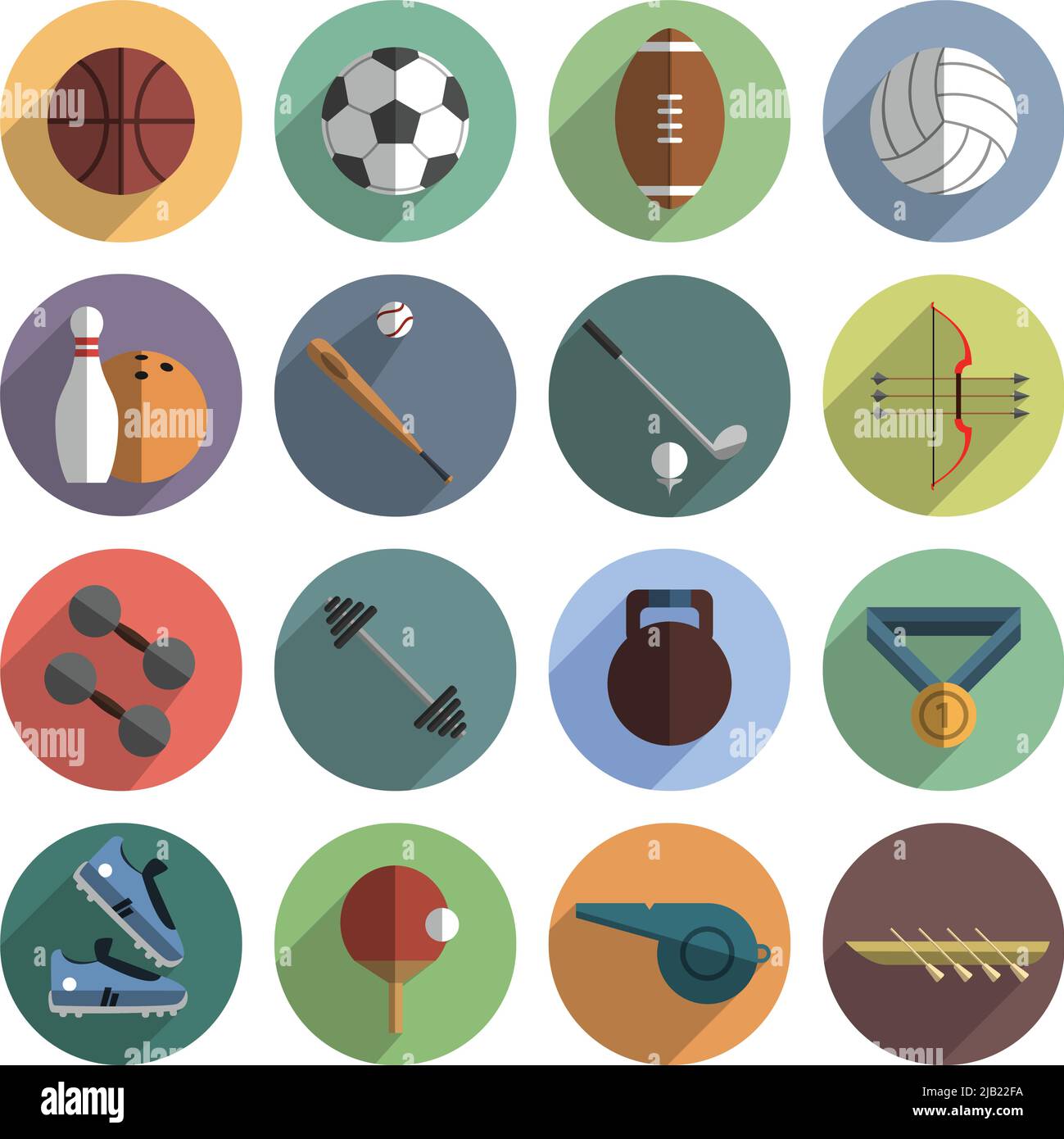 Simboli sportivi outdoor e icone di sollevamento pesi set rotondo piatto con ombra inclinato vettore astratto illustrazione isolata Illustrazione Vettoriale