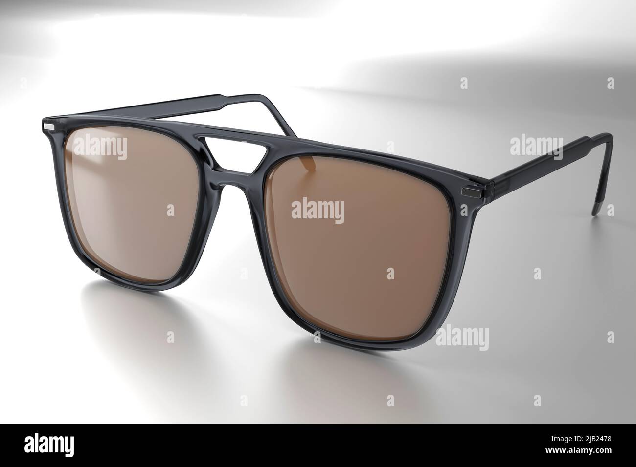 Occhiali da sole realistici isolati su sfondo bianco. Occhiali unisex alla moda per il sole estivo. Occhiali con colore della lente sfumato. 3d rendering Foto Stock