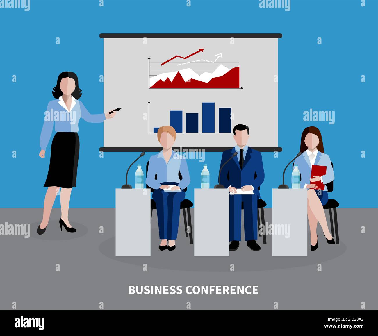 Risorse umane di base con quattro persone che partecipano a business conferenza flat vettore illustrazione Illustrazione Vettoriale