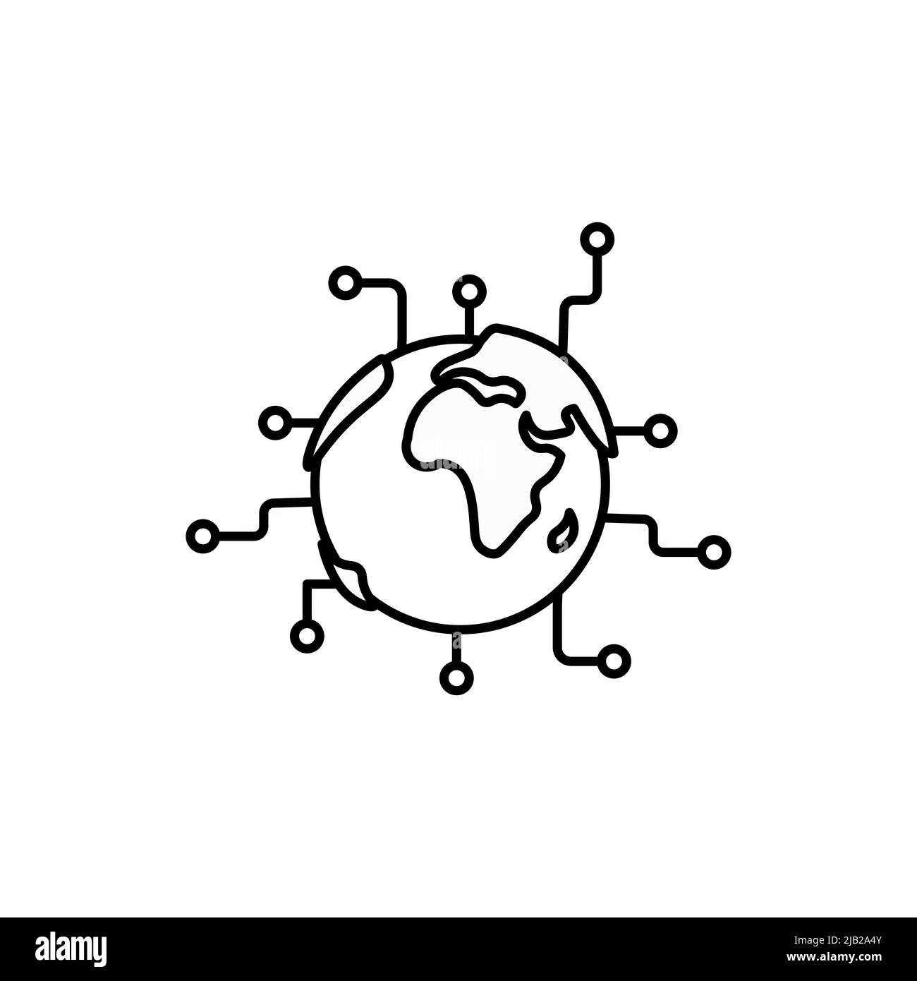 Icona della tecnologia cibernetica globale, elemento di comunicazione e connessione. Segno futuristico della tecnologia. Illustrazione Vettoriale