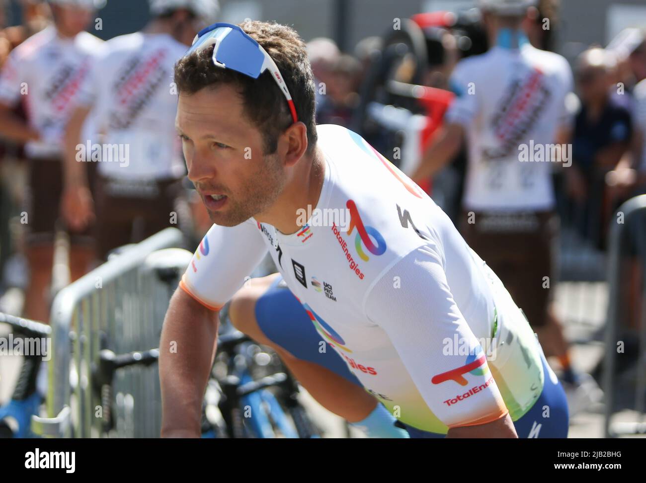 SIMON Julien di TotalEnergies durante i Boucles de la Mayenne 2022, UCI ProSeries gara ciclistica, Stage 3, Saint-Berthevin > Chateau-Gontier-sur-Mayenne (188 km) il 28 maggio 2022 a Chateau-Gontier-sur-Mayenne, Francia - Foto Laurent Lairys / DPPI Foto Stock