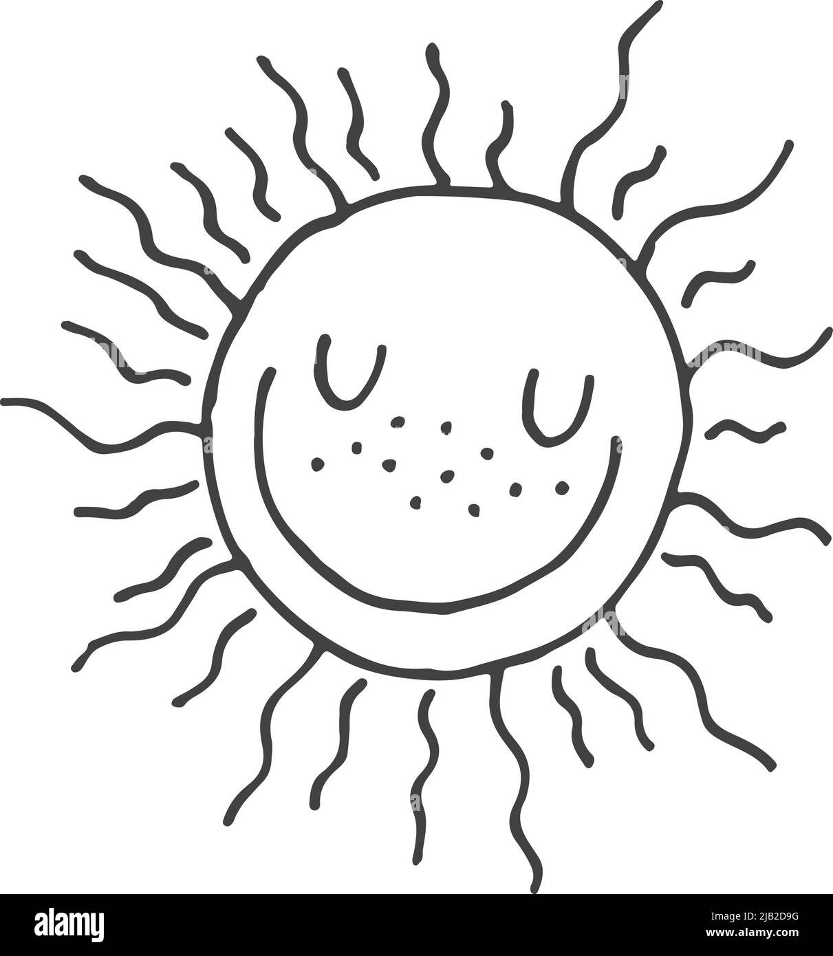 Icona del sole sorridente. Simpatico personaggio tempo estivo Illustrazione Vettoriale