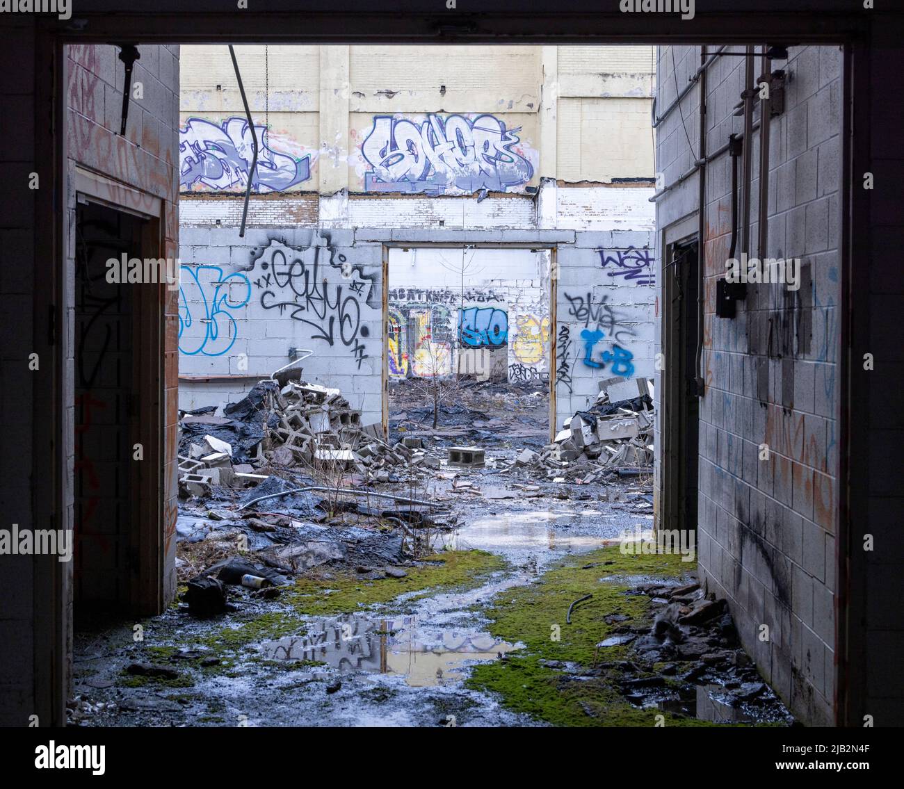 Abbandonata ex sede Centrale Mondiale della American Motors, Plymouth Road Office Center (PROC), Detroit, Michigan, USA Foto Stock