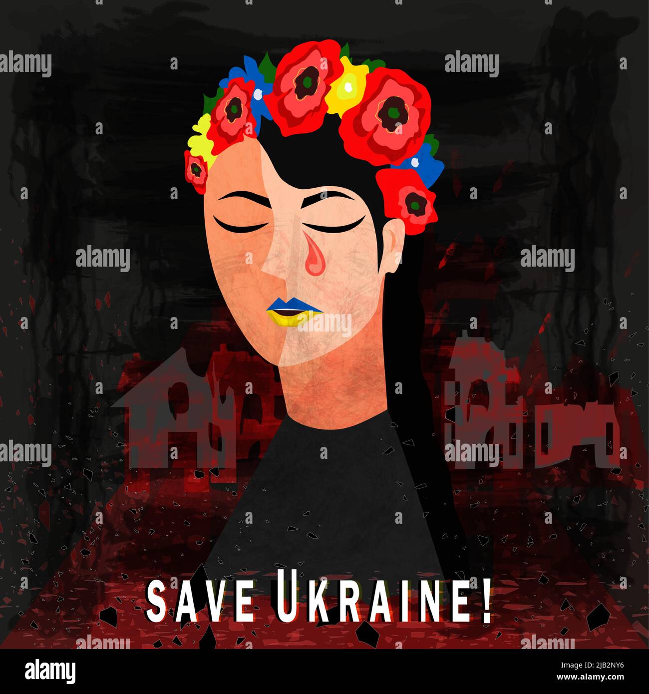 Salva Ucraina. Il concetto di guerra, tragedia e dolore del popolo ucraino Illustrazione Vettoriale