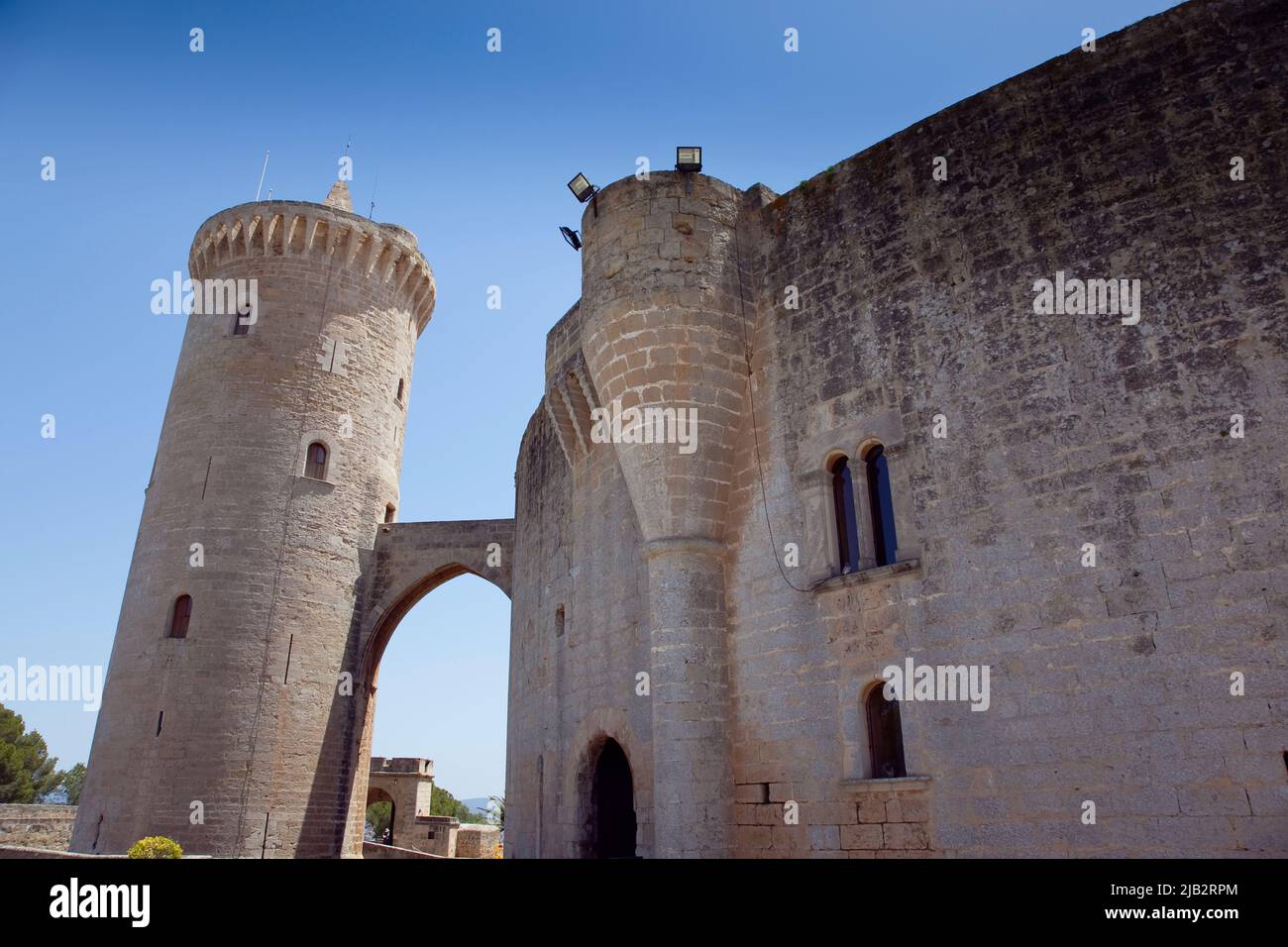 Spagna, Isole Baleari, Maiorca, Palma di Maiorca, Castello Bellver, Fortezza in pietra in stile gotico ora un museo e attrazione turistica. Foto Stock