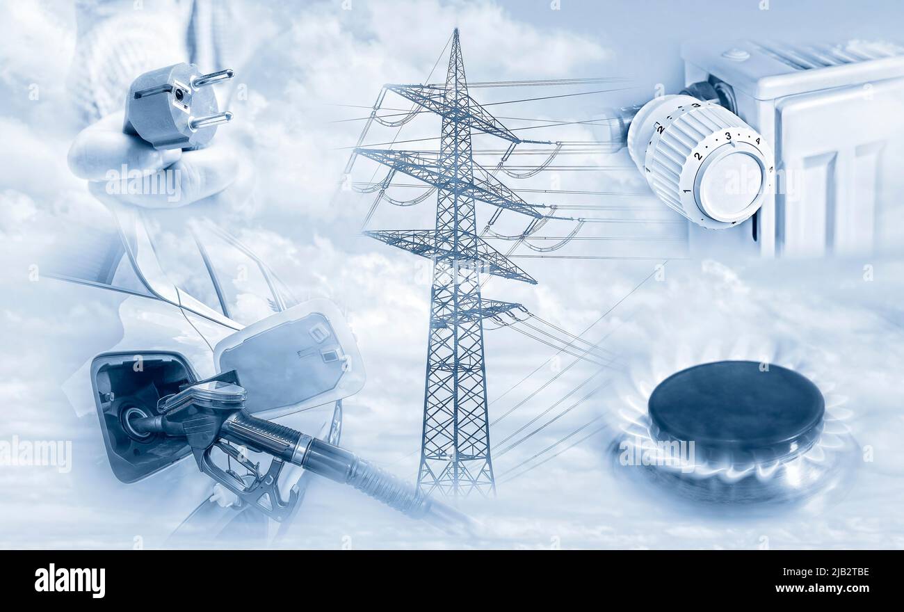 Fornitura di elettricità, gas e petrolio all'industria e alle famiglie private Foto Stock