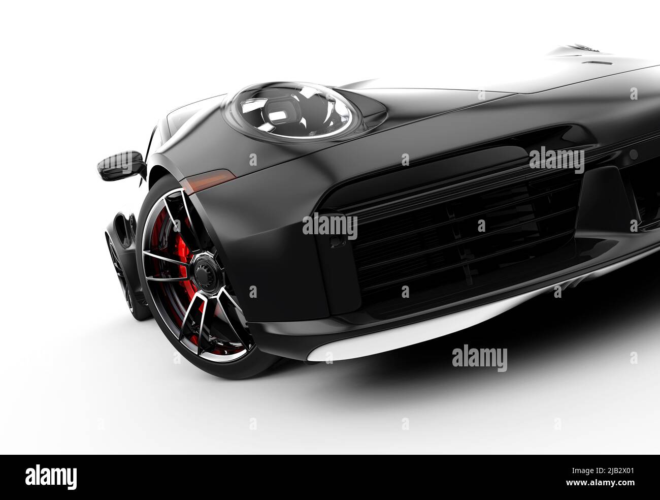 Auto sportiva nera generica e senza marchio, isolata su sfondo bianco: Illustrazione 3D Foto Stock