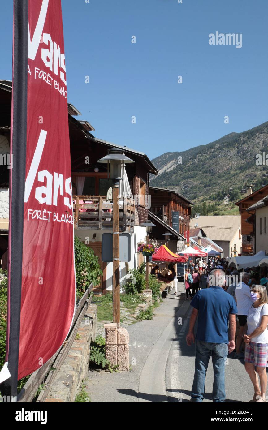 Fête du village de Vars Sainte-Marie un 15 août, Hautes-Alpes Foto Stock