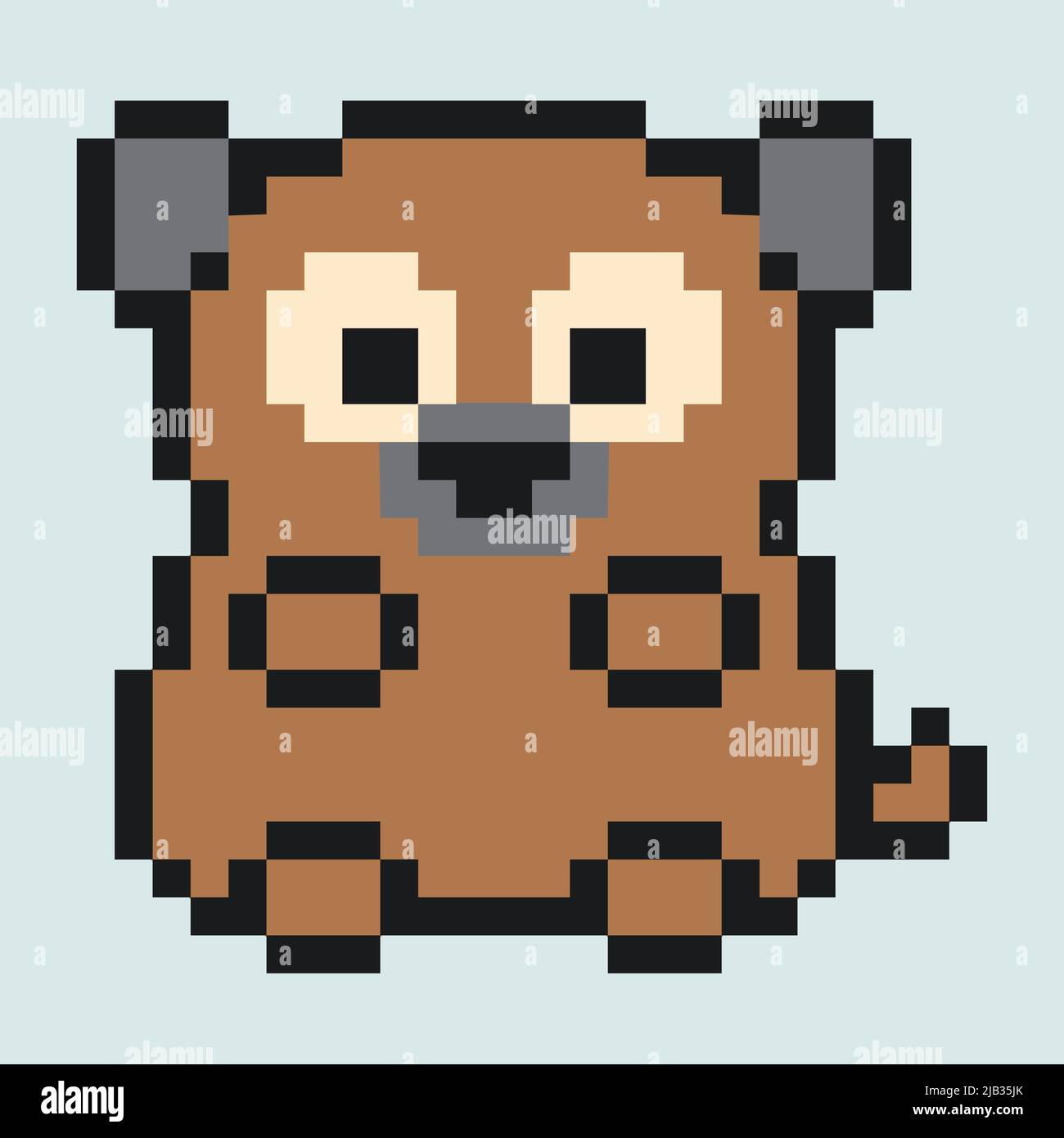 Pixel stile carino cane. Divertente carattere a 8 bit. Illustrazione vettoriale del doggy sedente carino nello stile del pixel. Adesivi e ricami. Cane carino Illustrazione Vettoriale
