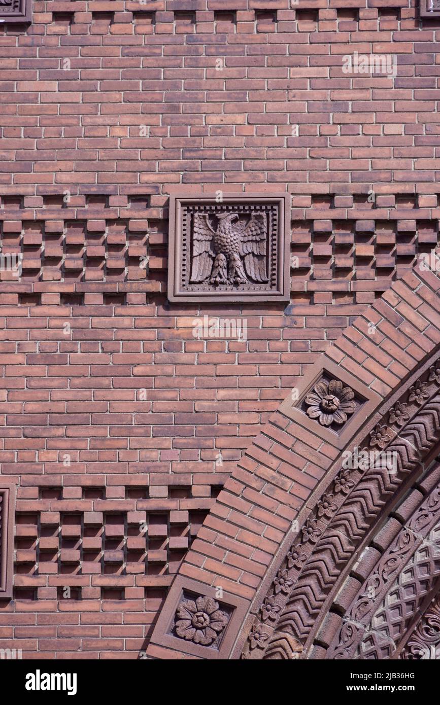 Dettaglio di mattoni, la Boji Tower, conosciuta anche come Michigan National Bank Building, Lansing, Michigan, USA Foto Stock