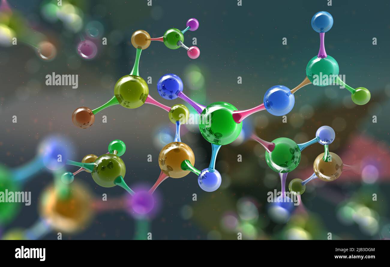 Molecola. Tecnologia Hi Tech nel campo dell'ingegneria genetica. Innovazione scientifica nella sintesi molecolare Foto Stock