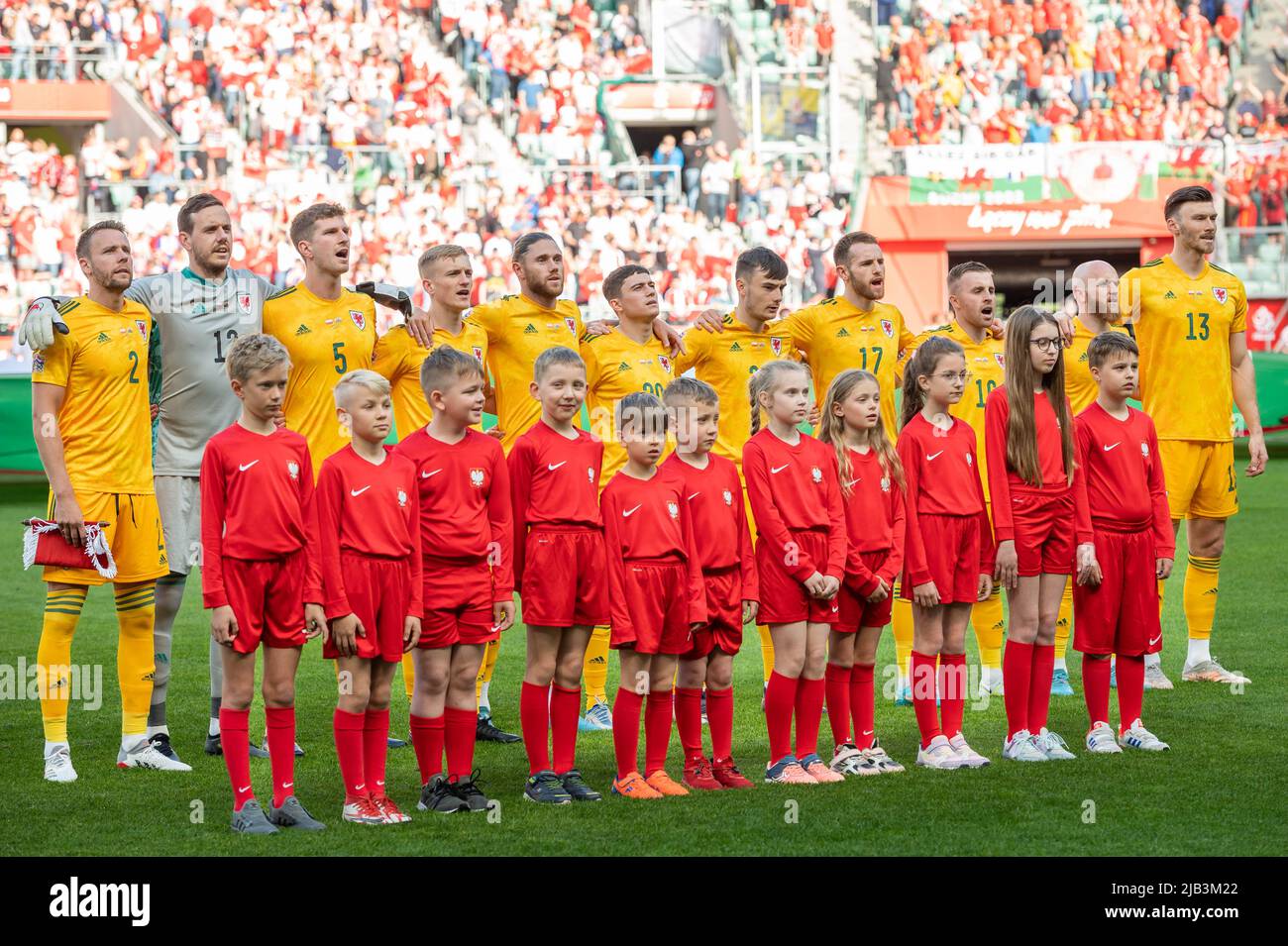 WROCLAW, POLONIA - 1 GIUGNO 2022: UEFA Nations League Division A group 4 match Polonia vs Galles 2:1. Squadra di walles. Foto Stock
