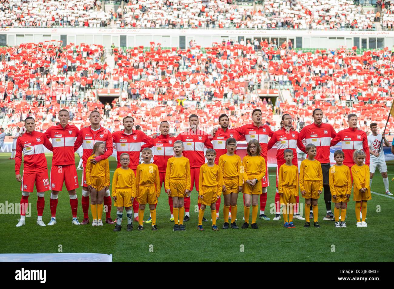 WROCLAW, POLONIA - 1 GIUGNO 2022: UEFA Nations League Division A group 4 match Polonia vs Galles 2:1. Squadra di Polonia. Foto Stock