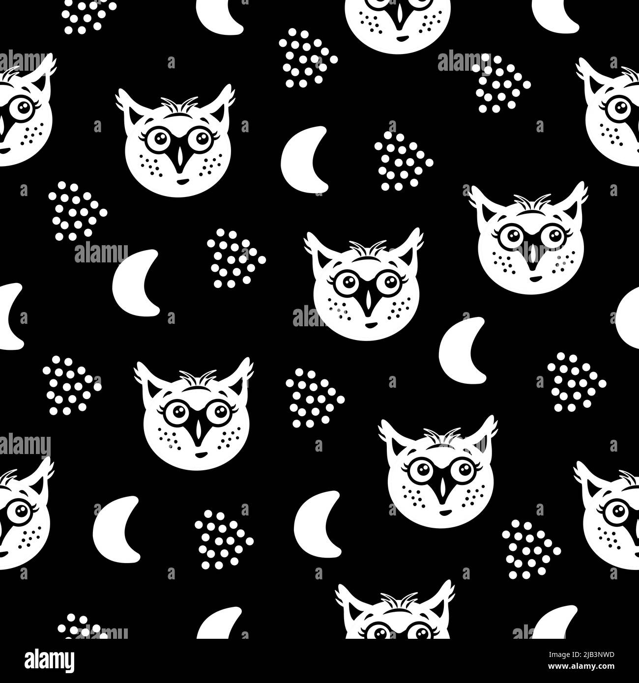 Simpatici gufi, motivo senza cuciture in bianco e nero Illustrazione Vettoriale