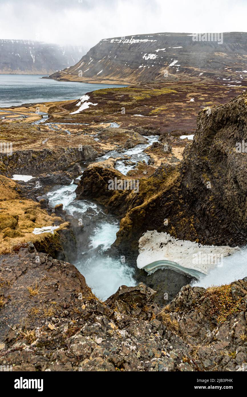 Cascata di Dynjandi in Islanda Foto Stock