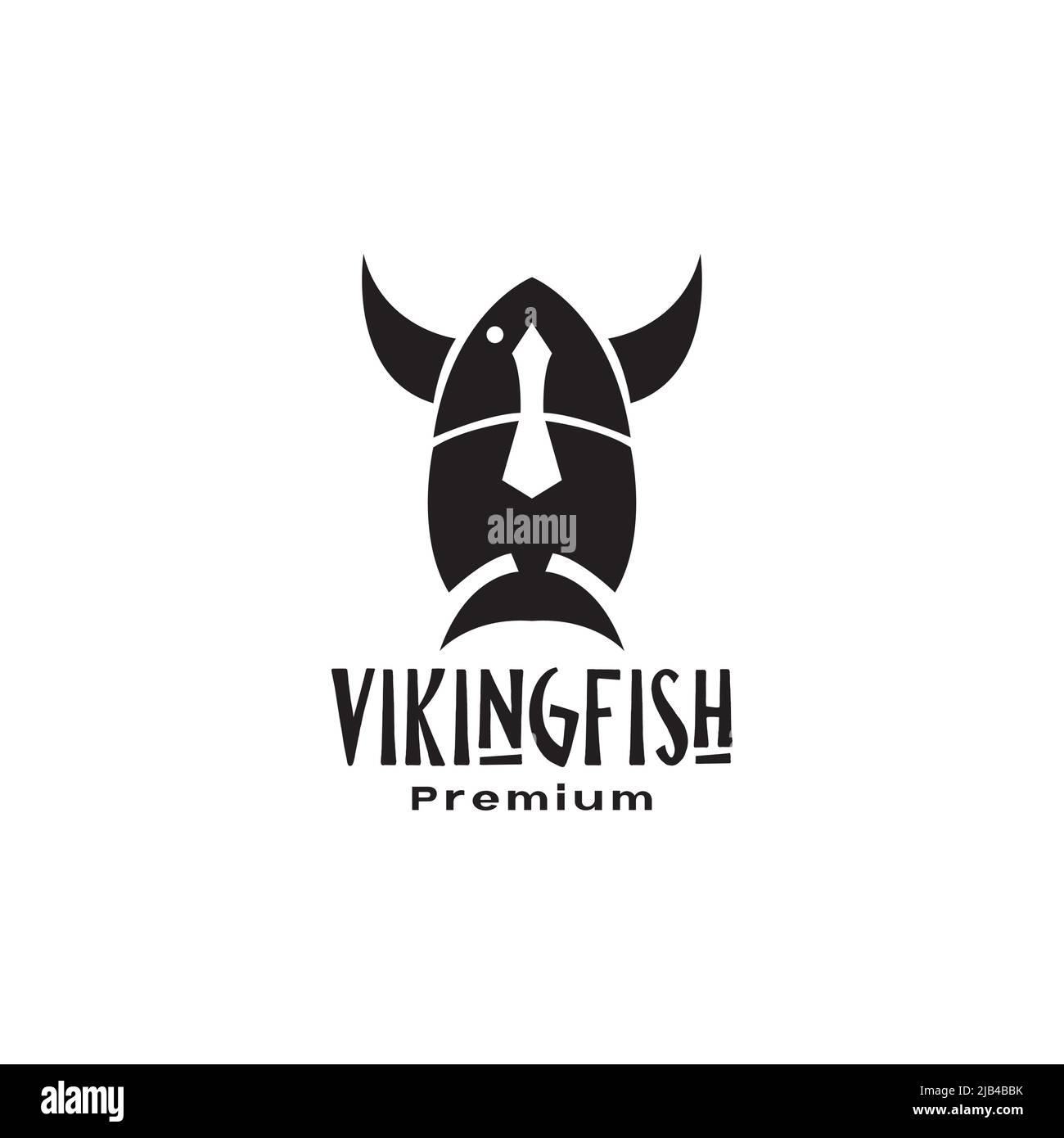 casco viking con logo pesce disegno vettoriale simbolo grafico icona illustrazione idea creativa Illustrazione Vettoriale