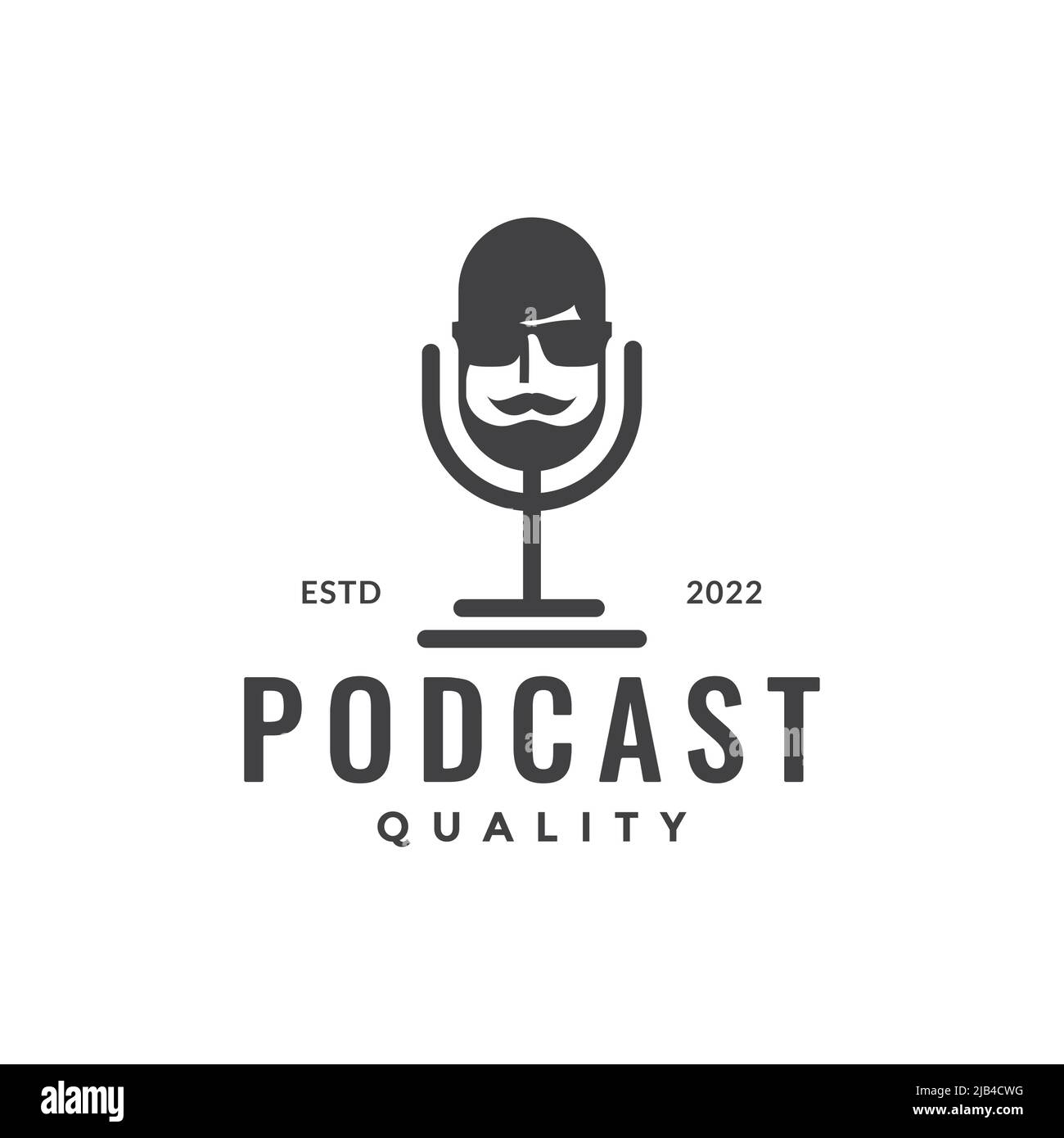 cool uomo con microfono podcast logo design vettore grafico simbolo icona illustrazione idea creativa Illustrazione Vettoriale