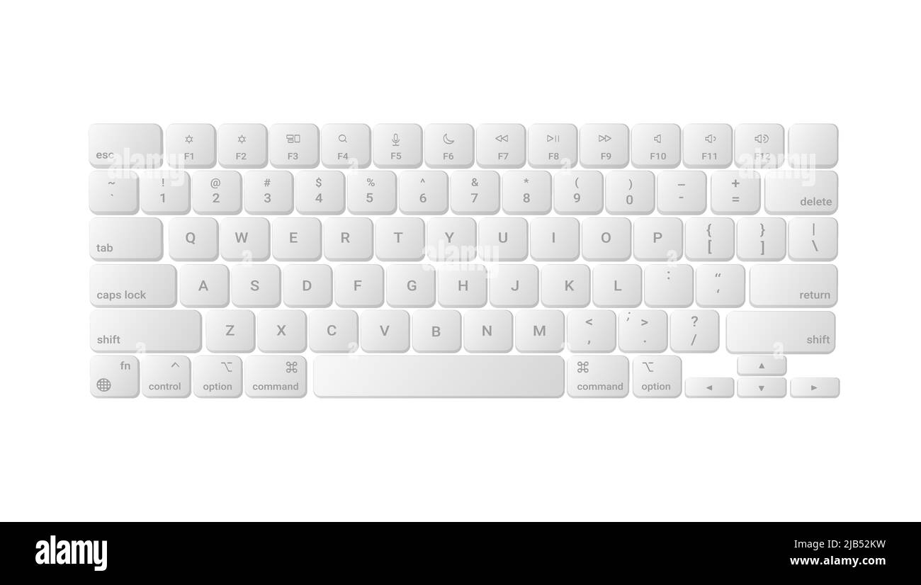 Tastiera per computer realistica bianca. Moderne apparecchiature wireless Illustrazione Vettoriale