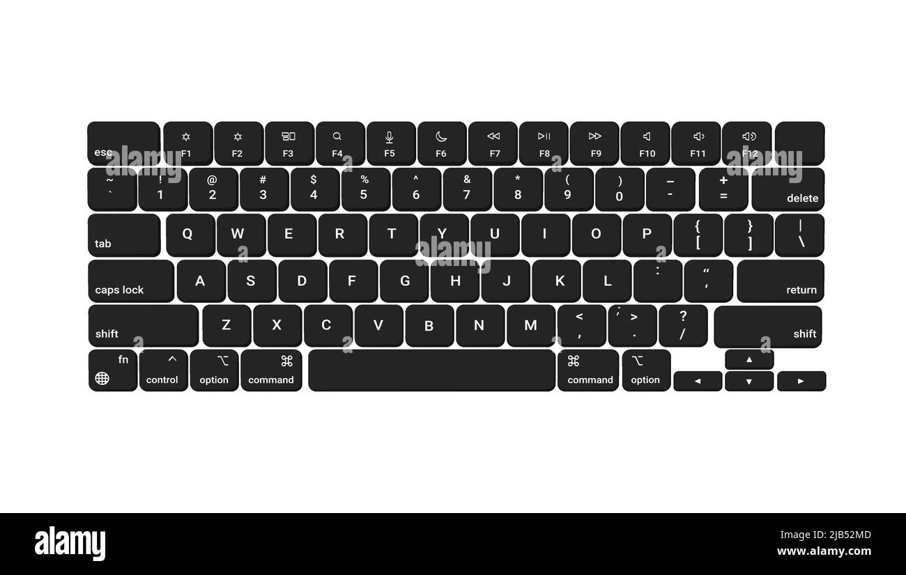 Tastiera del computer nera realistica. Apparecchiature wireless in plastica Illustrazione Vettoriale