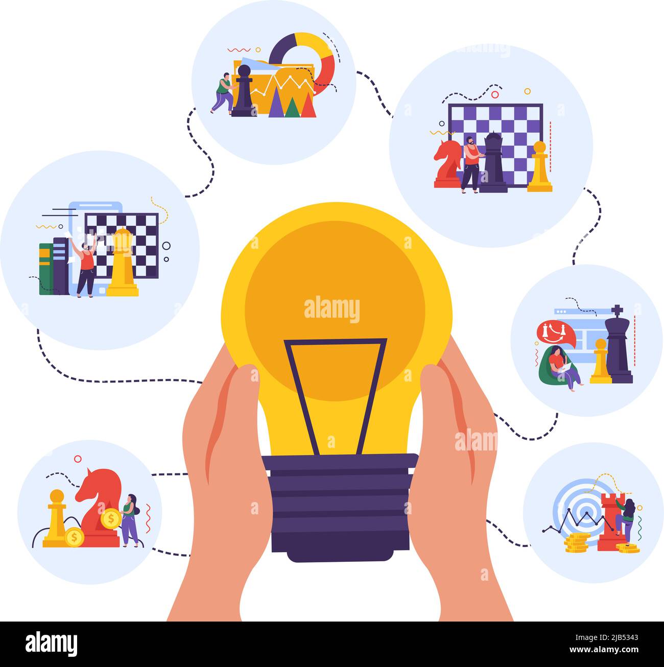 Strategia aziendale e concetto di idea con i simboli della scacchiera illustrazione vettoriale piatta Illustrazione Vettoriale